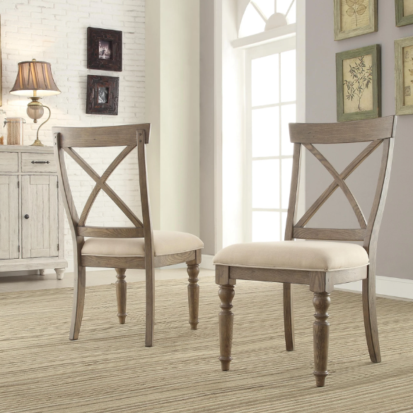 Taupe Weathered Driftwood Dining Chair with Beige Linen Cushion – Coastal Cottage Style Seating