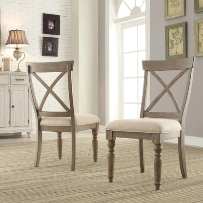 Taupe Weathered Driftwood Dining Chair with Beige Linen Cushion – Coastal Cottage Style Seating