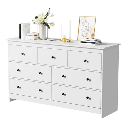 Classic & Modern 7-Drawer Dresser with Matte Wood Finish and Elegant Metal Knobs