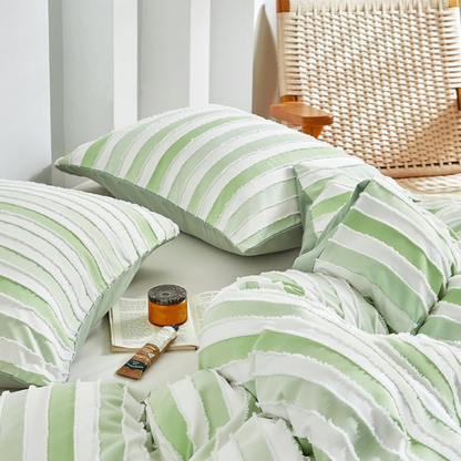 Luxurious Tufted Duvet Cover Set – Queen Size | Striped Textured Boho Bedding | Ultra-Soft Washed Microfiber | 3-Piece Set