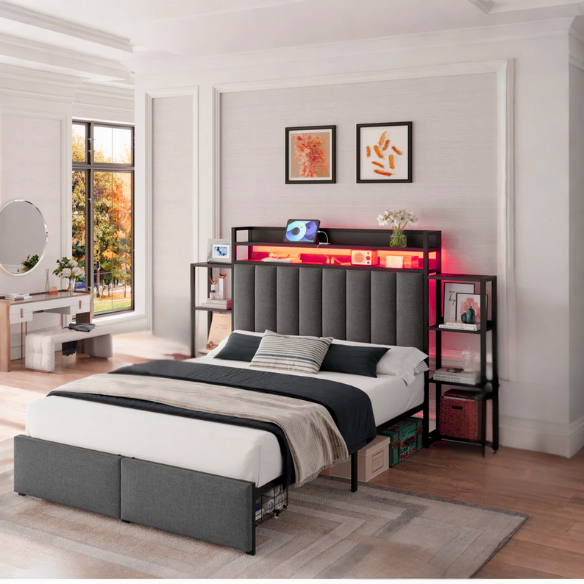 Luxurious 3-Piece Queen Bedroom Set with Gem-Inspired Tufted Button Headboard, Upholstered Platform Bed & 2 Elegant Nightstands