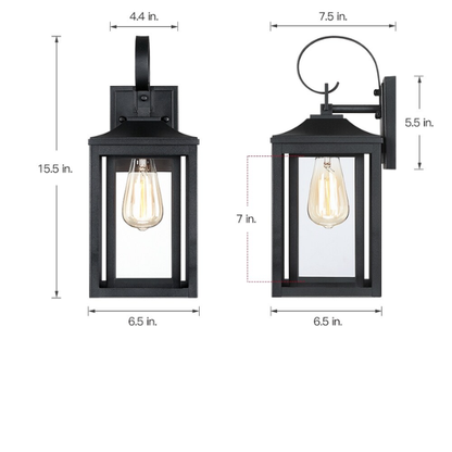 1-Light Outdoor Wall Sconce – Modern Lantern Design with Black Finish & Clear Seeded Glass for Porches, Entryways, and More