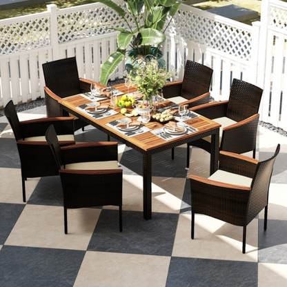 7-Piece Patio Dining Set | Wicker Outdoor Dining Set with Acacia Wood Table | Perfect for Garden and Yard Gatherings