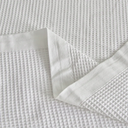 Cotton Waffle Weave Bed Blanket – White | All-Season Breathable Layer