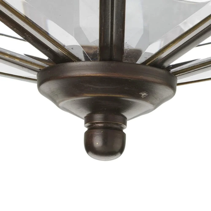 Four-Light Beveled Glass Close-to-Ceiling Fixture in Antique Bronze – Elegant Octagonal Ceiling Light with Clear Beveled Glass for Ambient Overhead Lighting