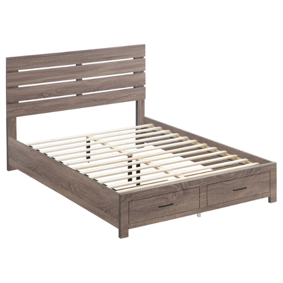 Rustic Charm 4-Piece Platform Queen Bedroom Set – Includes Bed, Nightstand, Dresser, and Mirror with Spacious Storage and Dark Bronze Pull Handles