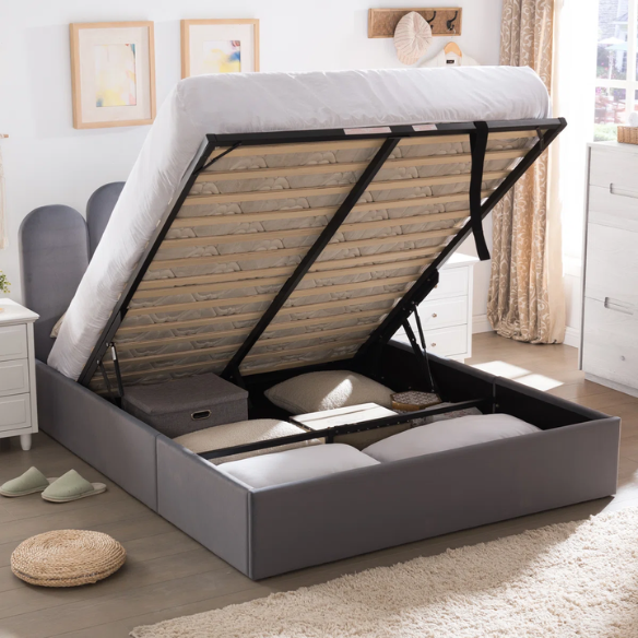 Elegant Hydraulic Velvet Upholstered Platform Bed – Full Double Size with Lift-Up Storage for Ultimate Space Saving