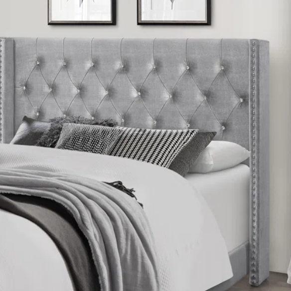 Queen Size Upholstered Low Profile Bed with Glamorous Button Tufted Foundation – Elegant and Timeless Design