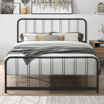 King Size Metal Slat Bed – Modern Minimalist Design with Kiln-Dried Wood Slats for Box Spring-Free Convenience and Versatile Style