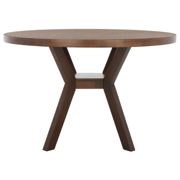 Round Wood Dining Table – French Bistro-Inspired Design, Sleek Dark Brown Frame