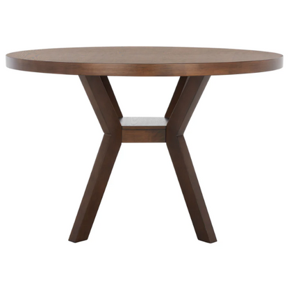 Round Wood Dining Table – French Bistro-Inspired Design, Sleek Dark Brown Frame
