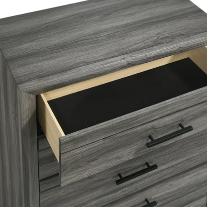 Stylish Dark Grey Wooden 5-Piece Twin Bedroom Set: Luxurious Rustic Solid Wood Design