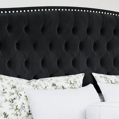 Luxurious King Size Velvet Upholstered Platform Bed Frame with Wingback Headboard – Handmade Button Tufting, Nailhead Detailing, Sturdy Construction, and No Box Spring Needed