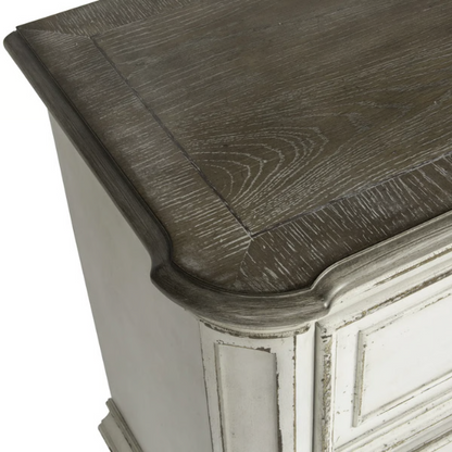 Upholstered Bed, Dresser, Mirror, and Nightstand Set in Antique White – Timeless Elegance, Refined Craftsmanship, and Distinctive Style