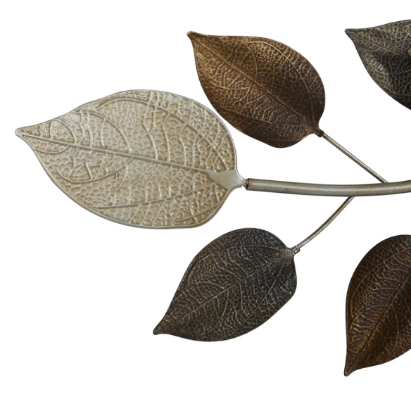 Textured Metal Leaf Wall Décor – Autumn-Inspired Bronze, Silver & Dark Gray Wall Sculpture for Traditional Home Décor