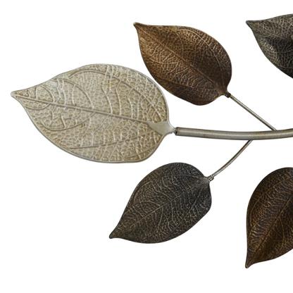 Textured Metal Leaf Wall Décor – Autumn-Inspired Bronze, Silver & Dark Gray Wall Sculpture for Traditional Home Décor