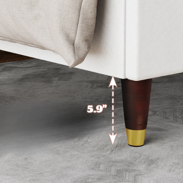 King Size Upholstered Platform Bed with Wingback Design, Foam-Padded Linen Headboard, and Steel Reinforced Frame