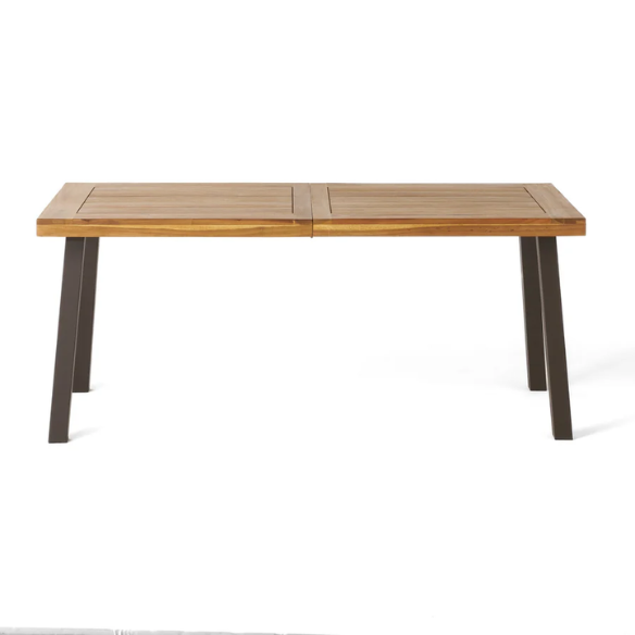 Acacia Wood and Iron 6-Seat Dining Table – Rustic Metal Frame with Natural Stained Acacia Wood Top, Modern Industrial Style for Timeless Appeal