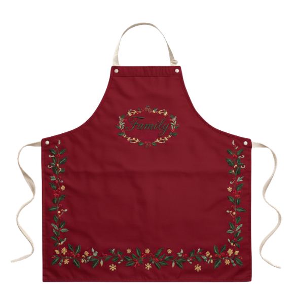 Personalized Holiday Family Apron with Embroidered Holly and Floral Design