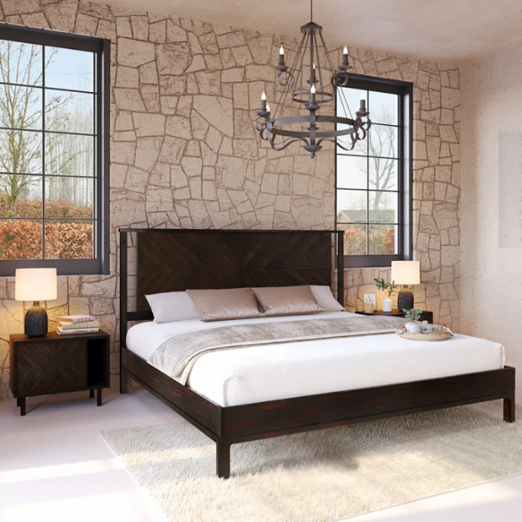 Solid Wood Platform King Size Bed with Headboard – Rustic Wood Frame with Steel Reinforcement for Ultimate Stability and Comfort