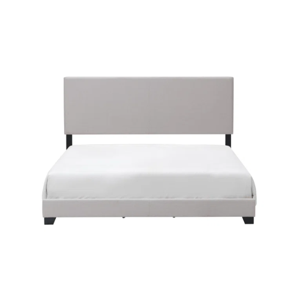 King Size Upholstered Standard Storage Bed with Simple Panel Headboard – Minimalist Design with Foam-Padded Comfort and Neutral Upholstery