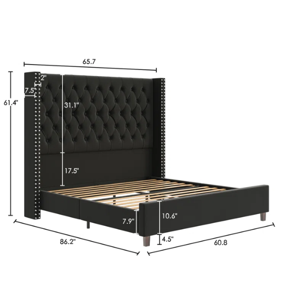 Queen Size Upholstered Velvet Bed – The Epitome of Luxury and Comfort with Majestic 61.4-Inch Extra-High Headboard