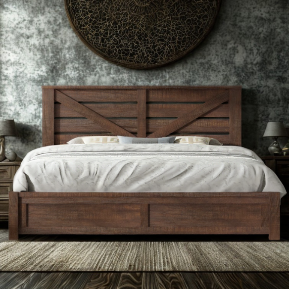 Farmhouse Classic Bed Frame with 49.2" Barn Door-Inspired Headboard, Ample Under-Bed Storage, Sturdy Metal Frame, and Silent Cotton Padding for Peaceful Sleep