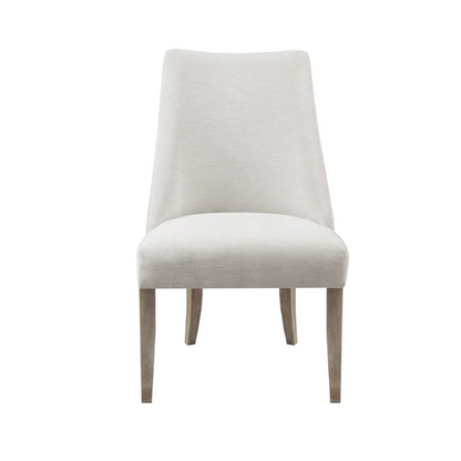 Beige High Back Upholstered Dining Chairs (Set of 2) with Weathered Rustic Wood Legs – Farmhouse Style Seating
