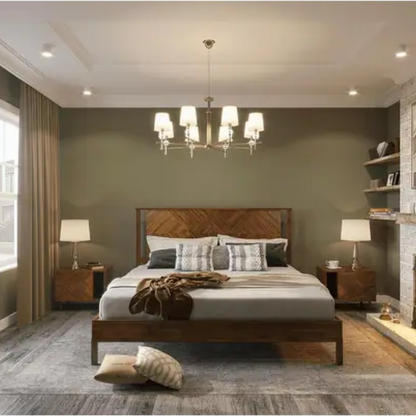 Solid Wood Platform King Size Bed with Headboard – Rustic Wood Frame with Steel Reinforcement for Ultimate Stability and Comfort
