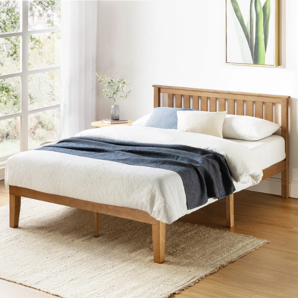 Durable Solid Wood Slat Bed – Full/Double Size with Timeless Design and Sturdy Construction