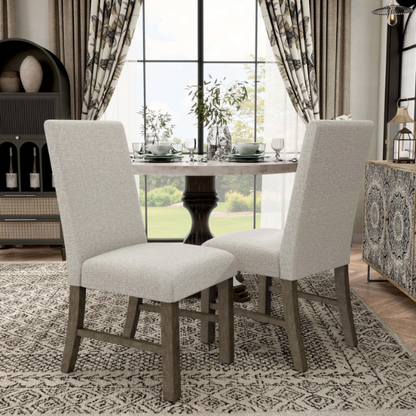 Modern Farmhouse Grey Upholstered Side Dining Chairs (Set of 2) – Neutral Fabric Seating with Wood Frame