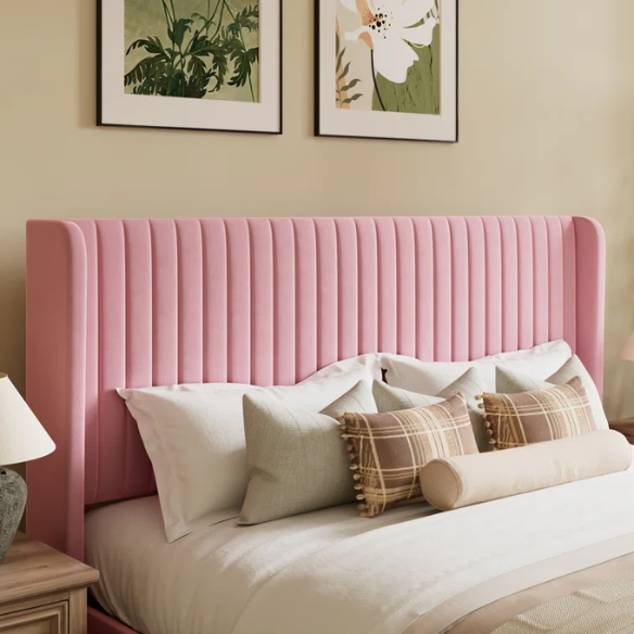 King Size Upholstered Platform Bed with Wingback Headboard – Simple, Elegant Design, Sturdy Wooden Slats, No Box Spring Needed for a Luxurious Sleep Experience