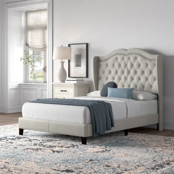 Elegant Upholstered Standard Bed – Full/Double Size with Soft Polyester Fabric and Timeless Design