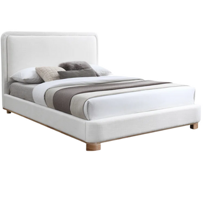 Luxurious Linen Textured Fabric King Size Upholstered Panel Bed with Solid Wood Base