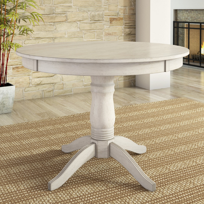 Round Pedestal Base Dining Table – Vintage Farmhouse Style with Distressed Finishes, Compact Design for Small Spaces, Timeless Classic Elegance