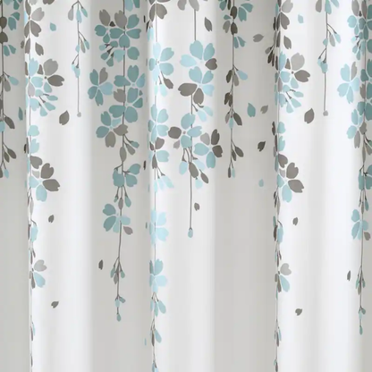 Blue and Grey Weeping Flower Shower Curtain – Floral Nature-Inspired Bath Décor, 72" x 72"