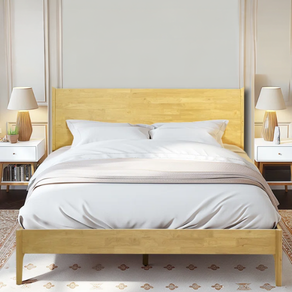 Timeless Solid Wood King Size Bed Frame with Headboard – Scandinavian Platform Design for Effortless Elegance and Comfort