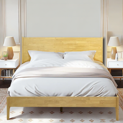 Timeless Solid Wood King Size Bed Frame with Headboard – Scandinavian Platform Design for Effortless Elegance and Comfort