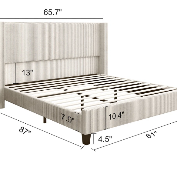 Queen Size Upholstered Bed with Soft Corduroy Fabric and Solid Wood Legs – Stylish and Comfortable Design