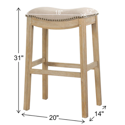 Saddle-Seat Wood Bar Stool with Upholstered Seat – Stylish and Durable Bar Stool in Weathered Natural  Finish