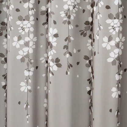 Grey and White Weeping Flower Shower Curtain – Modern Farmhouse Floral Bathroom Décor, 72" x 72"