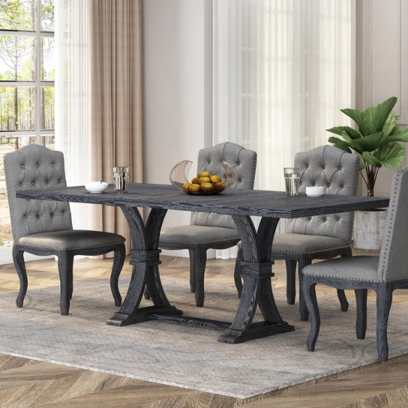 Rustic Wood Expandable Dining Table with X-Frame Base – Rubberwood Top, Extension Leaf, and Natural Rustic Design