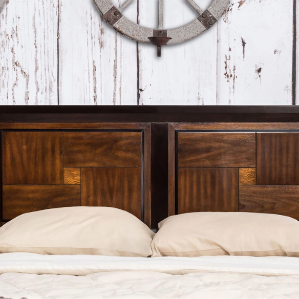 Rustic Walnut and Acacia 3-Piece Bedroom Set with Panel Bed, Chest, and Nightstand