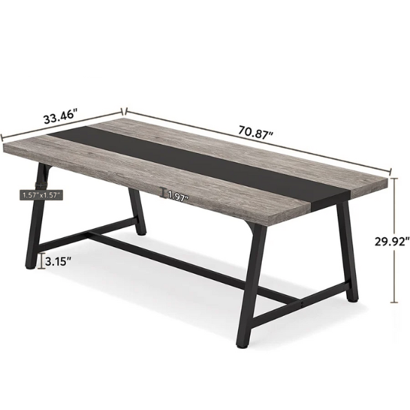 70.87-Inch Rectangular Dining Table for 8 – Sturdy Wood Kitchen Table with Industrial Metal Frame, Versatile Use for Dining, Office, or Events