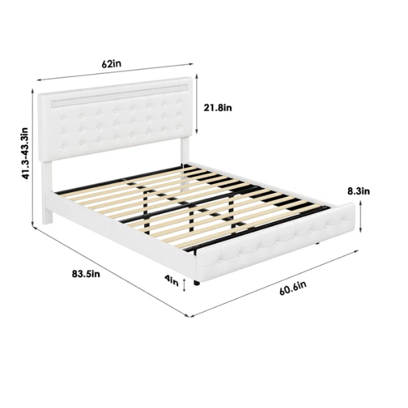 Queen Size LED Lit Platform Bed with Tufted Headboard – Modern and Stylish Design