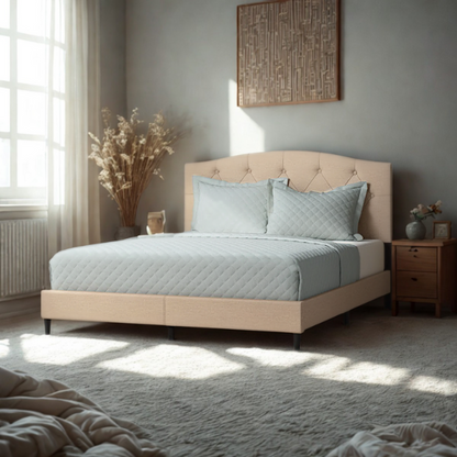 Modern Button-Tufted Queen Size Upholstered Platform Bed with Sleek Design
