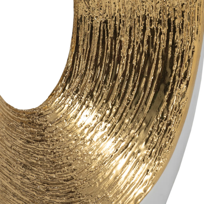 Abstract Sculptural Ceramic Vase with Unique Oval Cut-Out Design – 13" Modern Beaded Accent Vase for Tabletop or Shelf Décor, Ideal for Faux Florals and Statement Styling