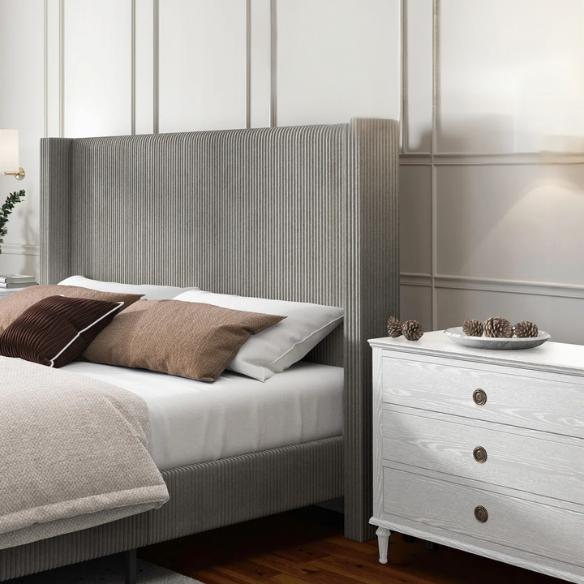 Queen Size Upholstered Bed with Soft Corduroy Fabric and Solid Wood Legs – Stylish and Comfortable Design