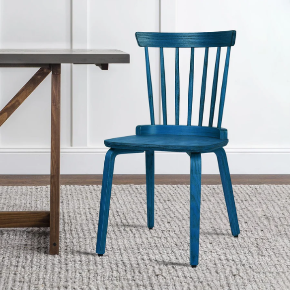 Solid Wood Slat Back Windsor Dining Chairs (Set of 2) – Sturdy, Eco-Friendly Construction with Ergonomic Backrest & Adjustable Foot Pads