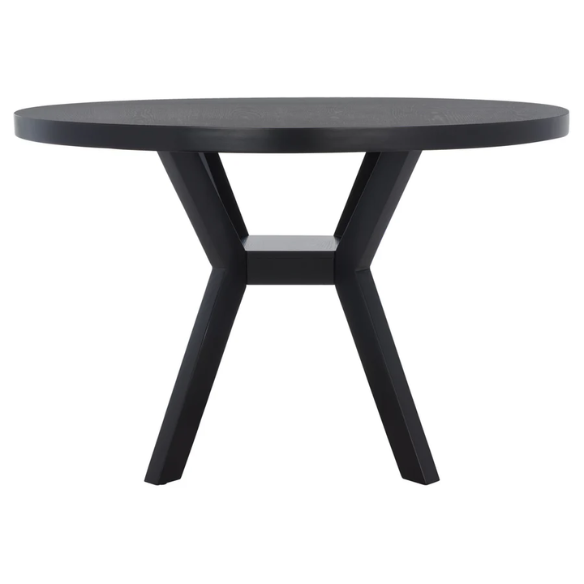 Round Wood Dining Table – French Bistro-Inspired Design, Sleek Dark Brown Frame